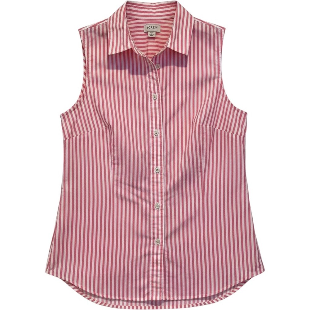 J.Crew XS Pink White Striped Sleeveless Button Down Shirt Cotton Stretch